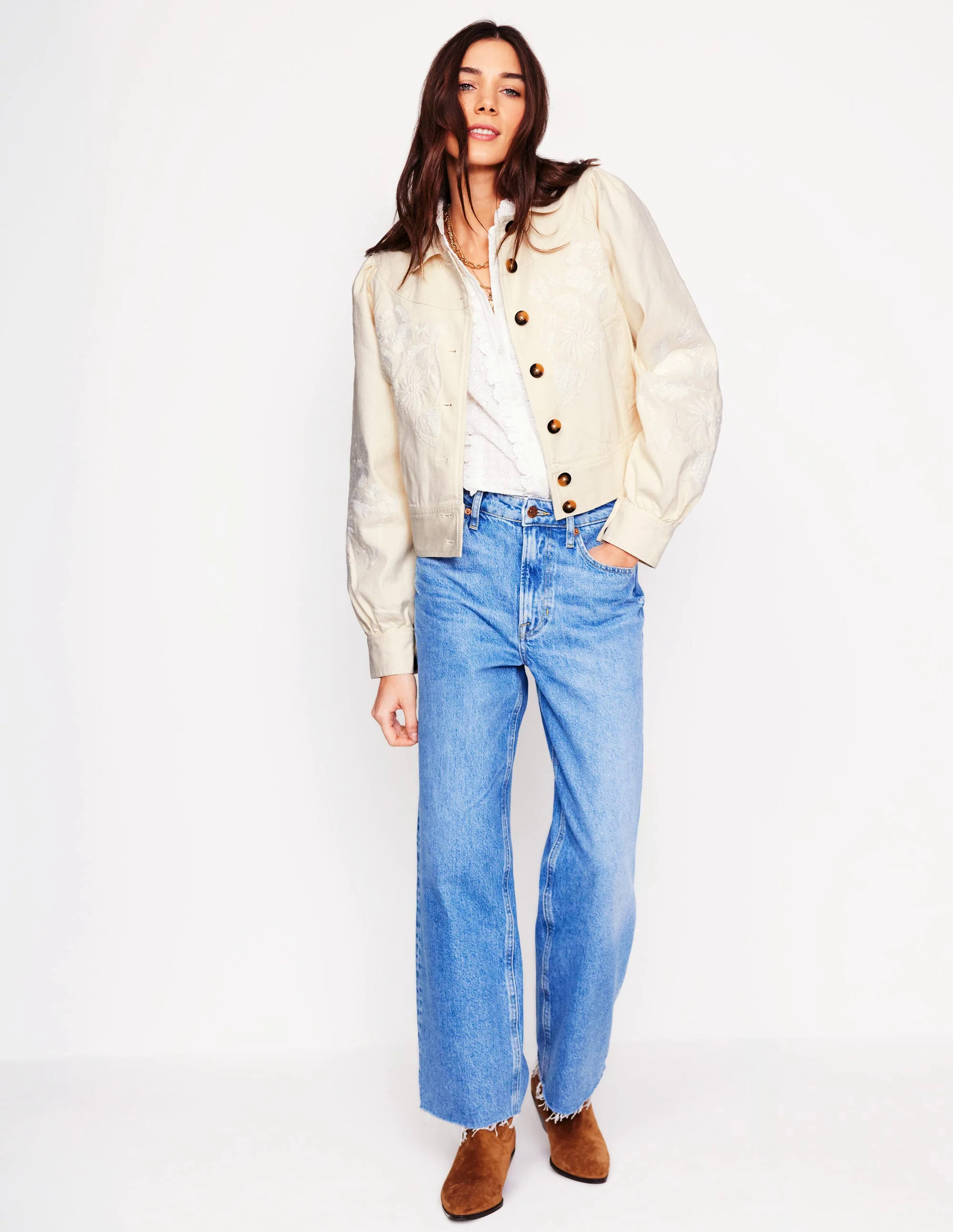 Collared Embroidered Jacket-Ivory, Embroidery Collared Embroidered Jacket-Ivory, Embroidery