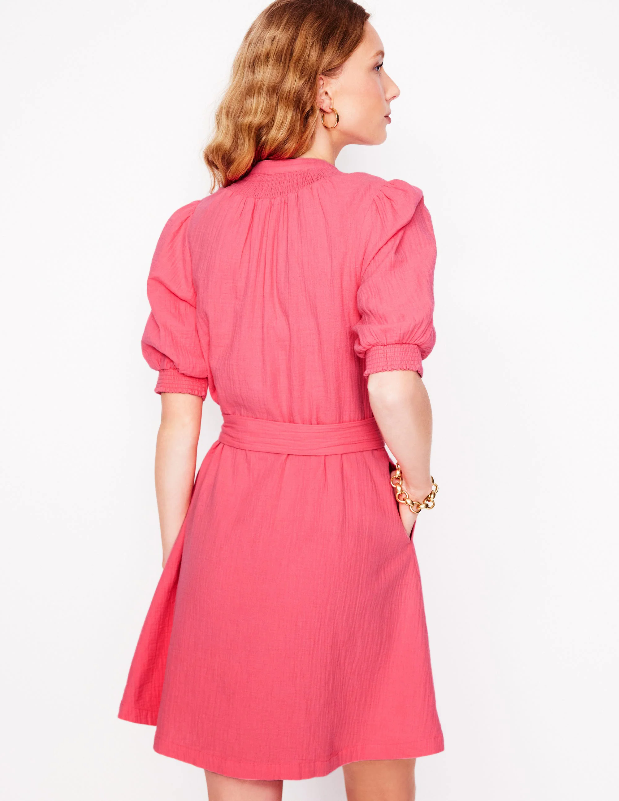 Ada Double Cloth Short Dress-Azalea Pink