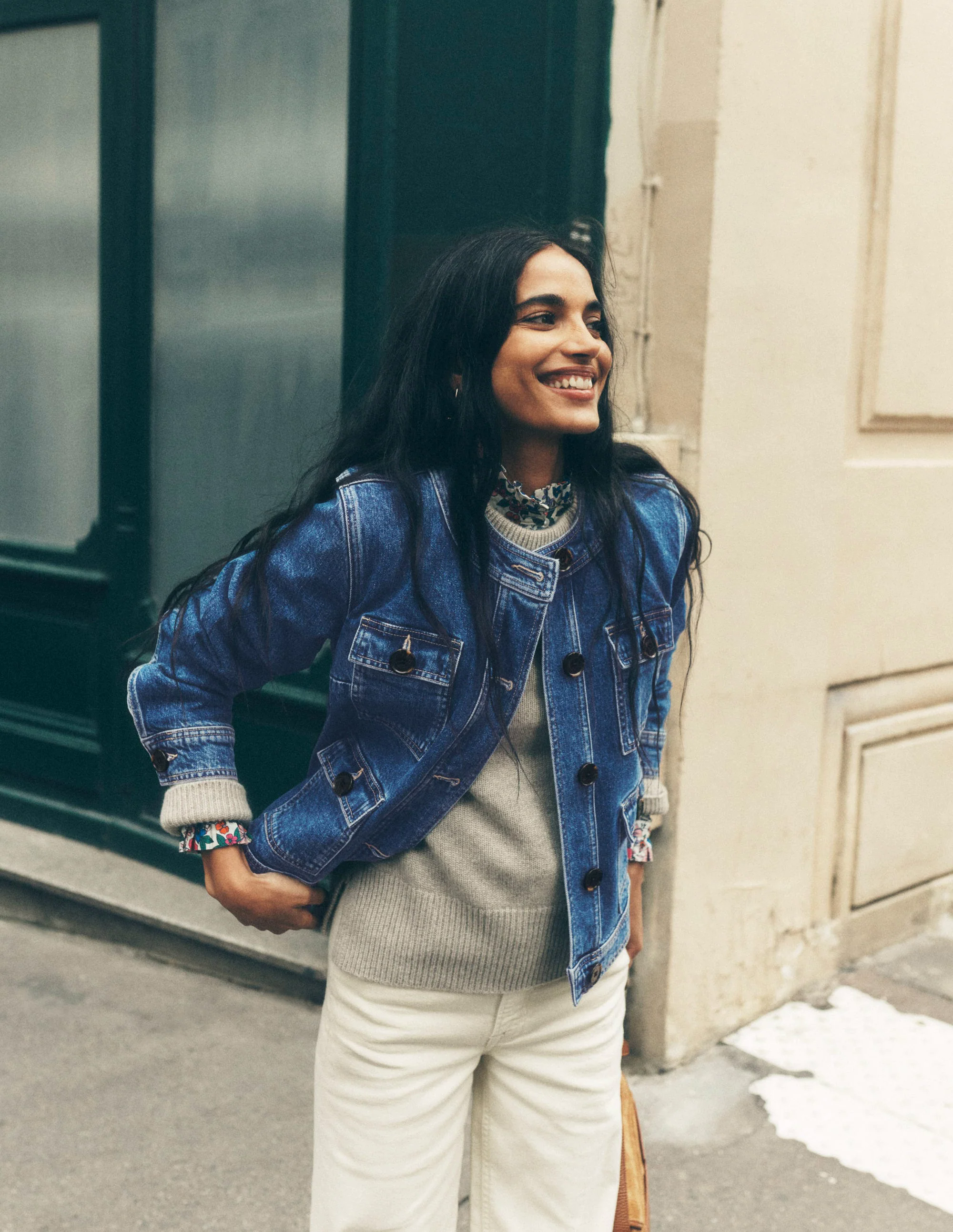 Collarless Casual Jacket-Mid Wash Denim Collarless Casual Jacket-Mid Wash Denim
