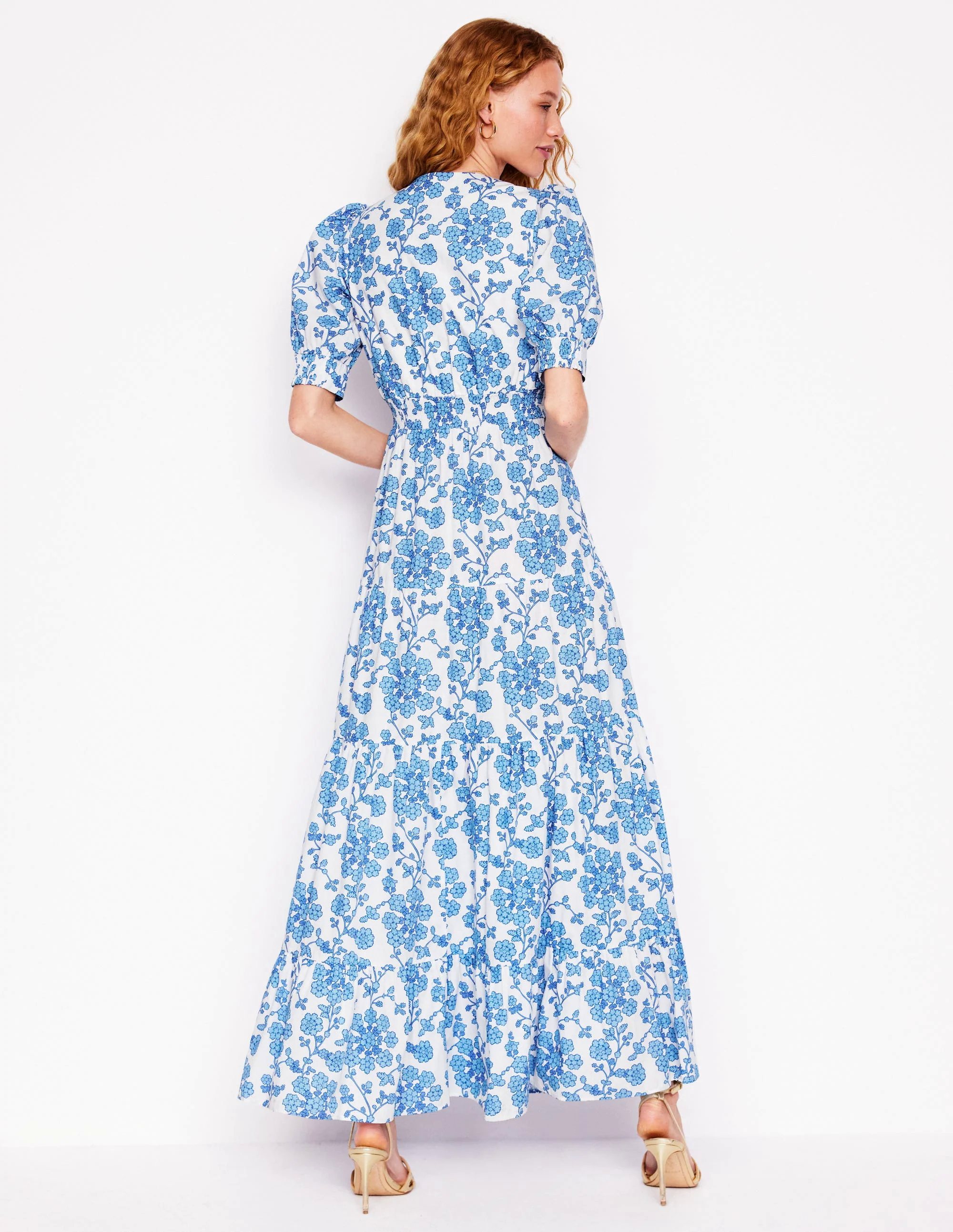 Bella Puff Sleeve Maxi Dress-Ivory, Trailing Yarrow Bella Puff Sleeve Maxi Dress-Ivory, Trailing Yarrow