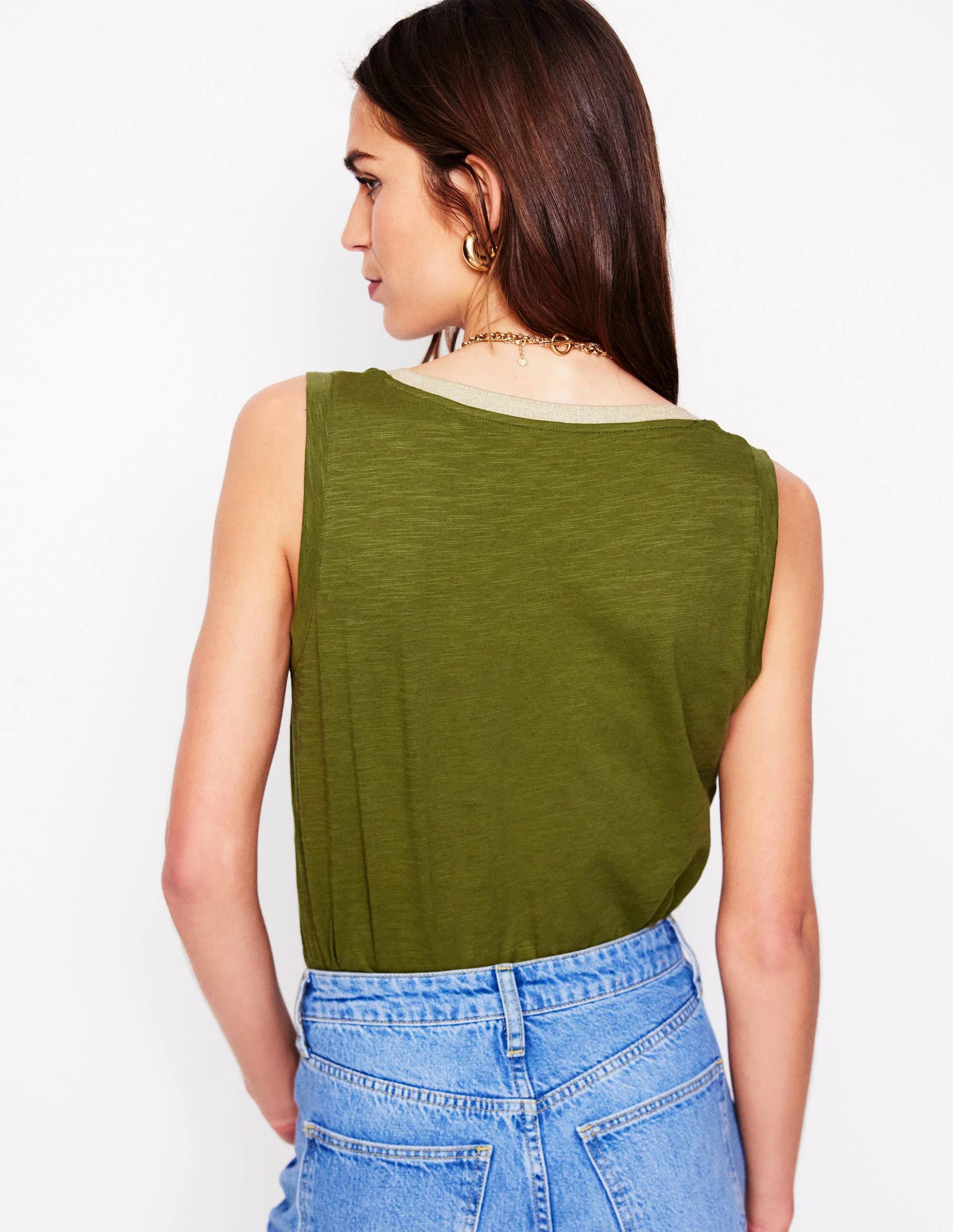 Metallic Trim V Neck Vest-Mayfly