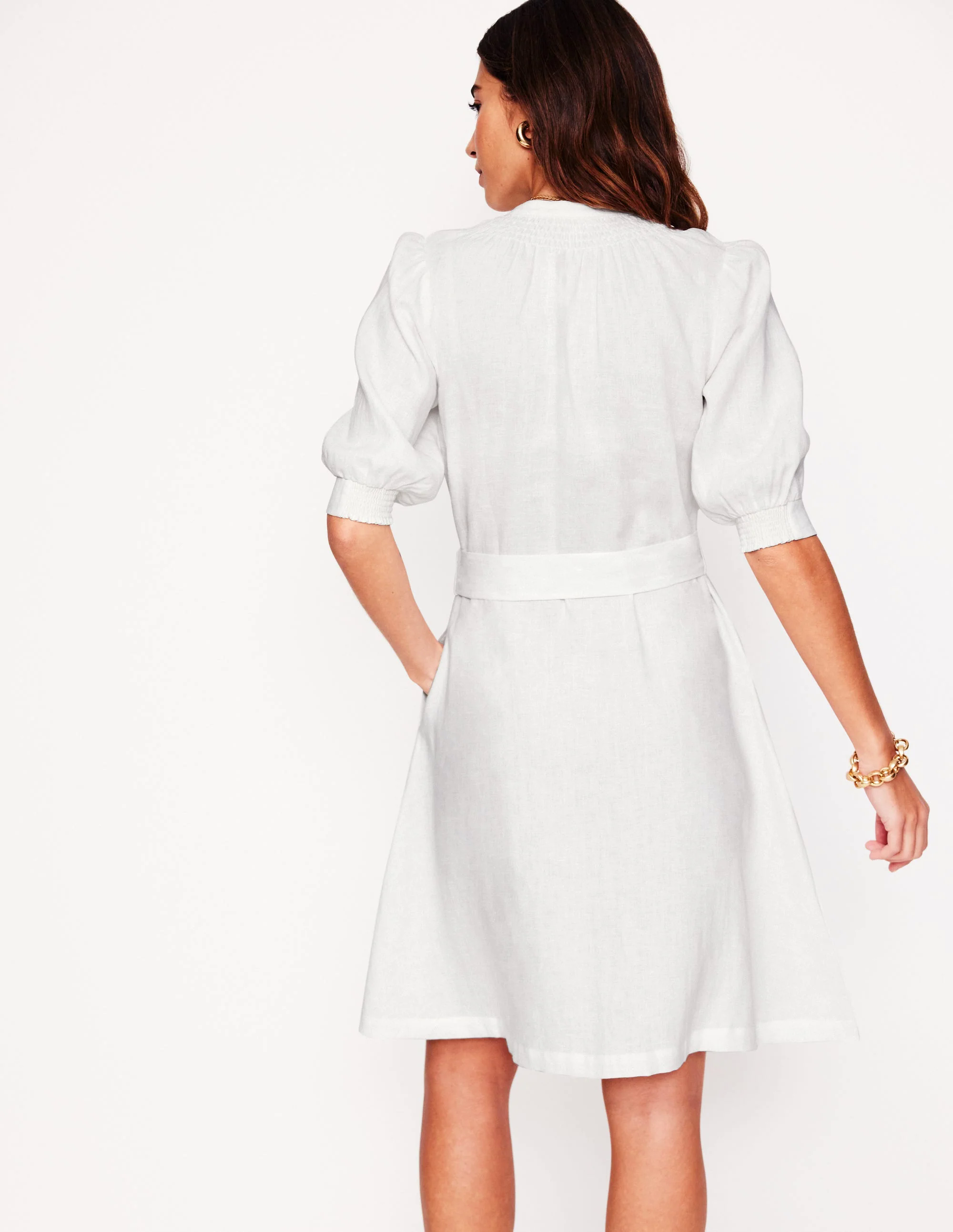Ada Linen Short Dress-White