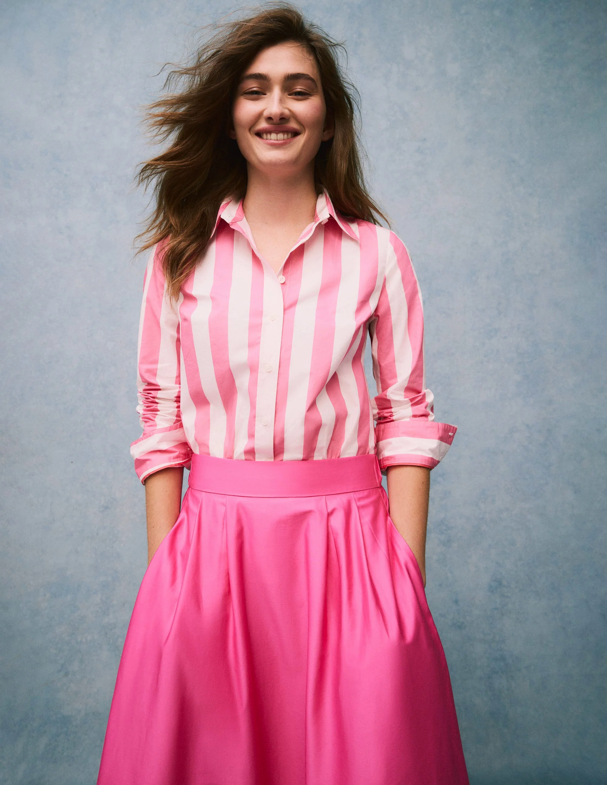 Sienna Cotton Shirt-Pink Rose Wide Stripe Sienna Cotton Shirt-Pink Rose Wide Stripe
