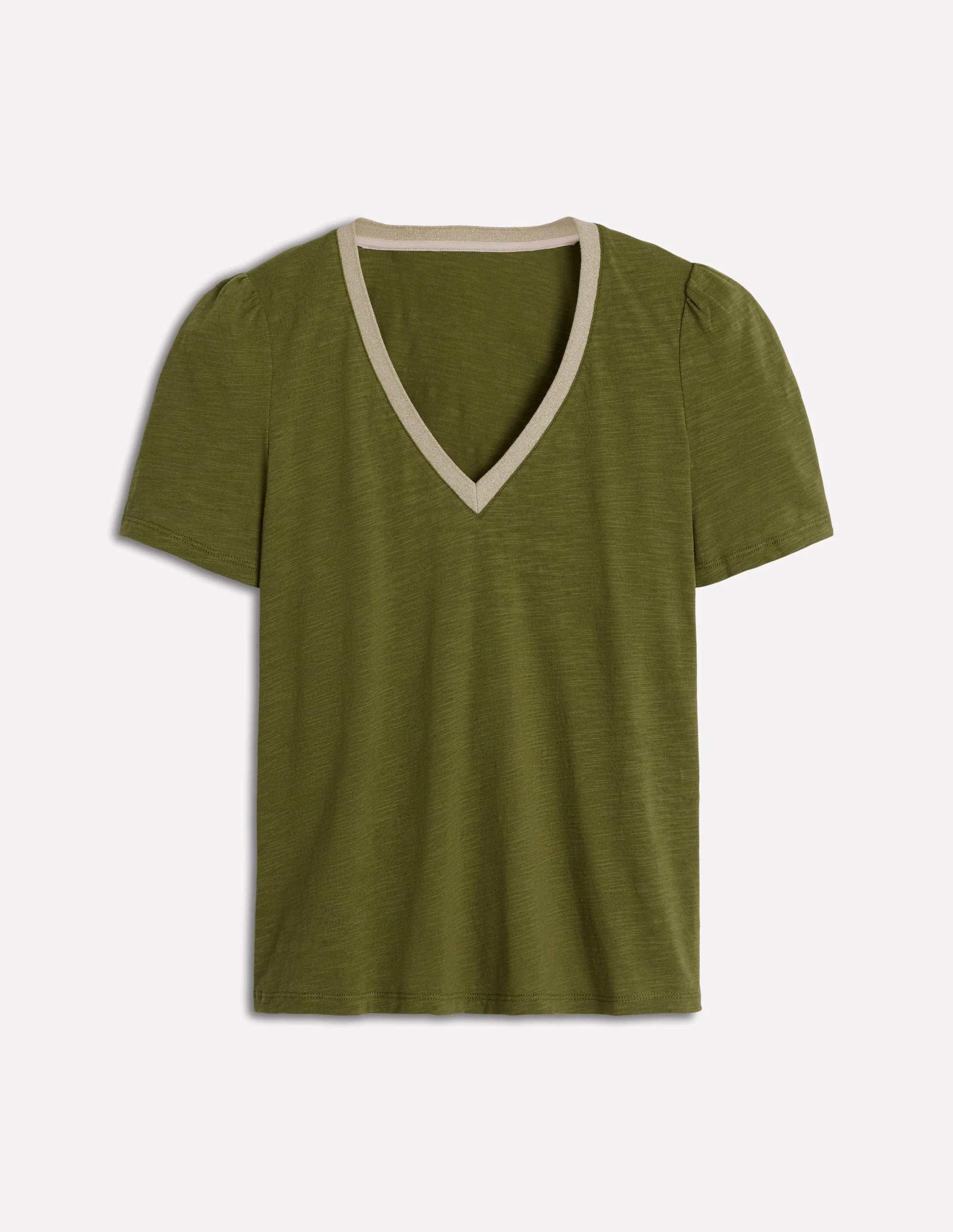 Metallic Trim V Neck T-shirt-Mayfly
