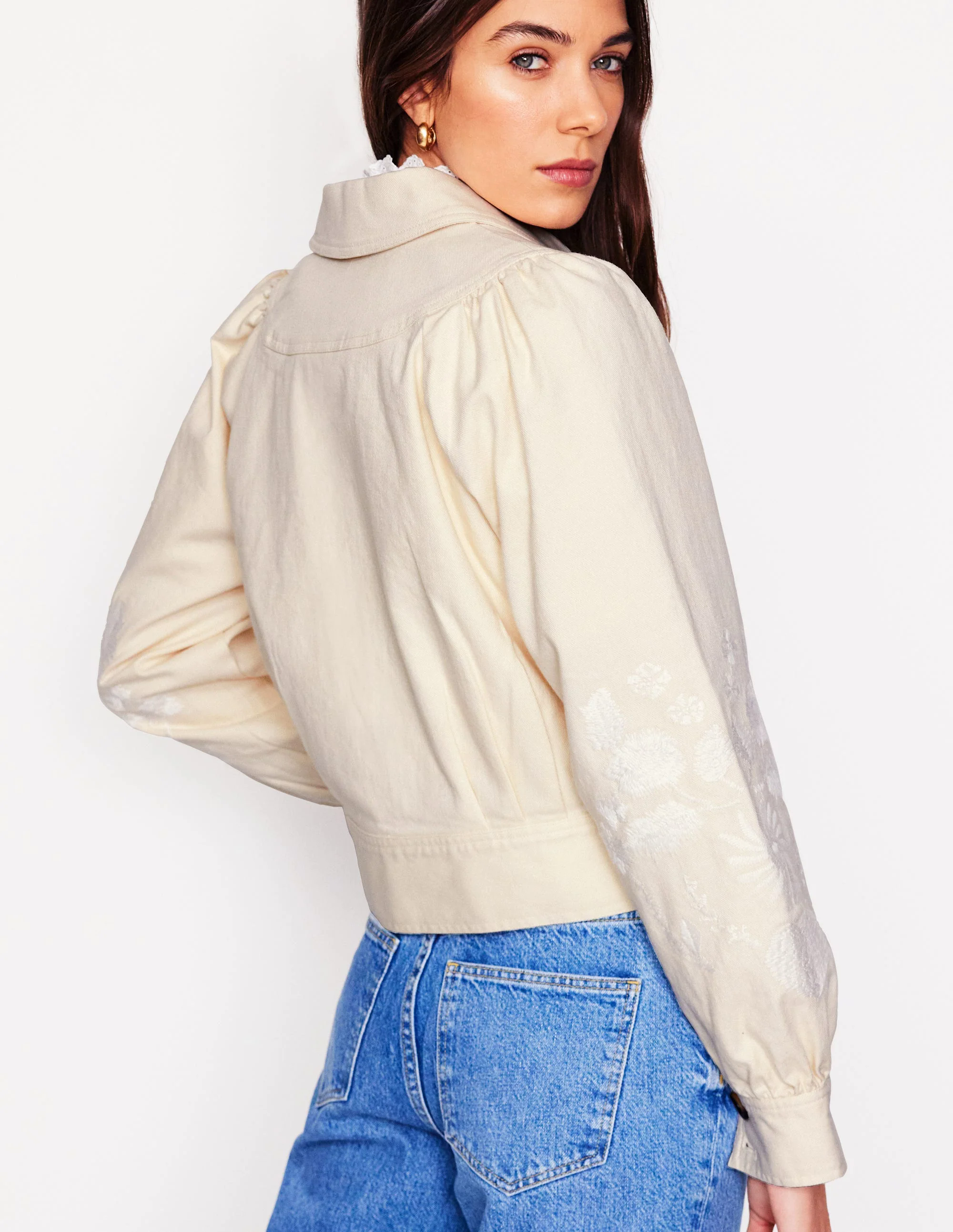 Collared Embroidered Jacket-Ivory, Embroidery Collared Embroidered Jacket-Ivory, Embroidery