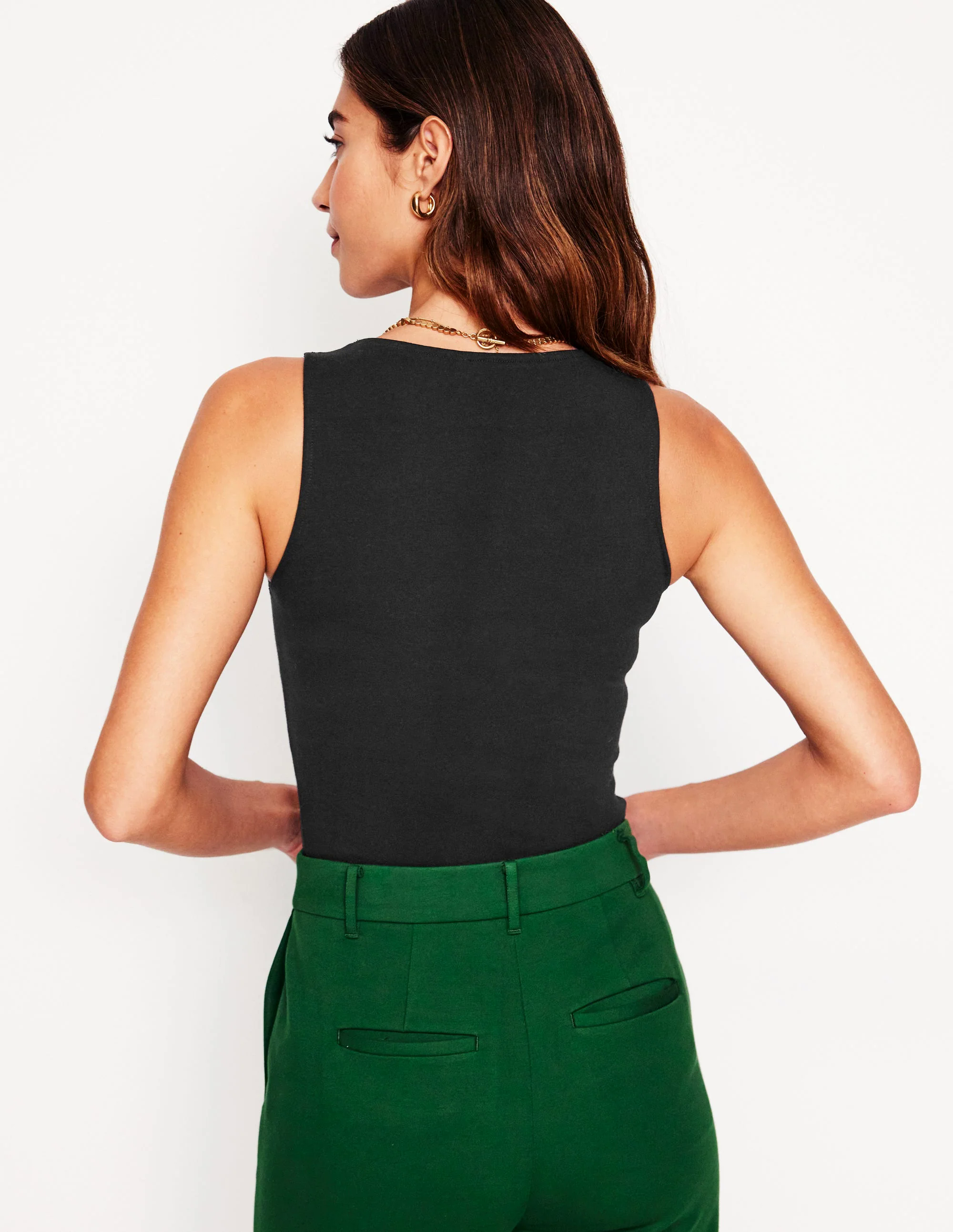 Double Layer Scoop Neck Vest-Black Double Layer Scoop Neck Vest-Black