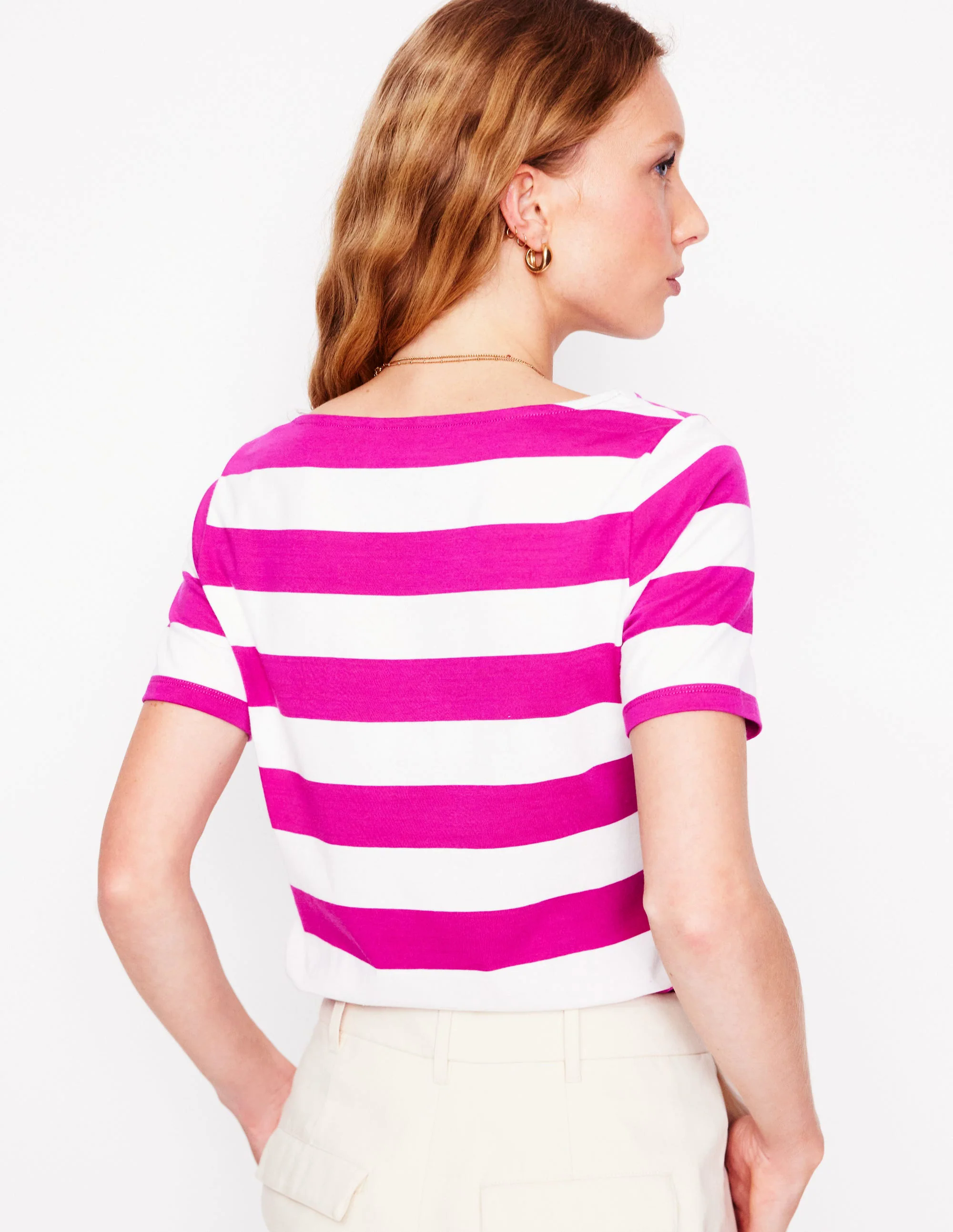 Ella Short Sleeve Breton-Ivory, Festival Fuchsia
