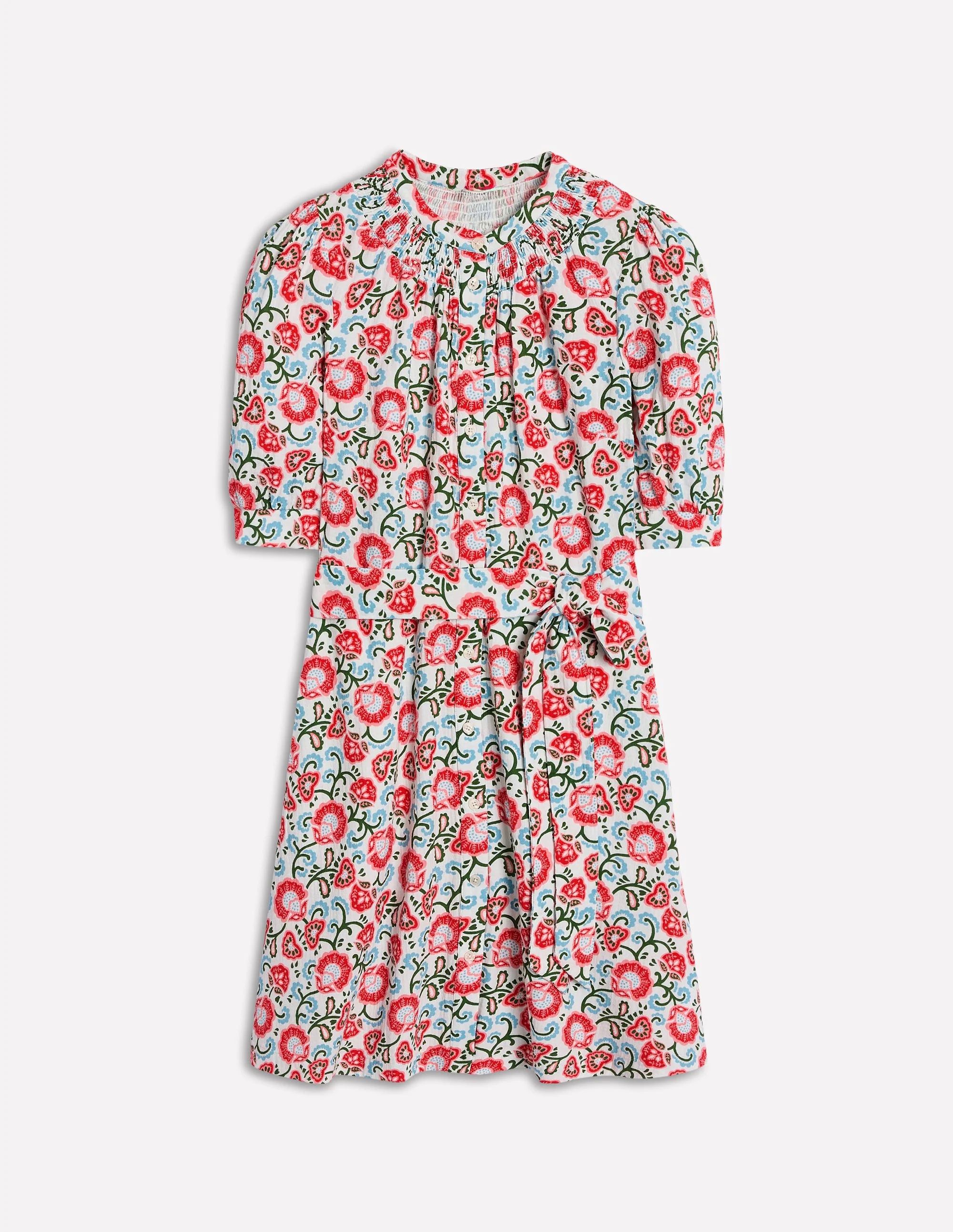 Ada Double Cloth Short Dress-Ivory, Garden Vine