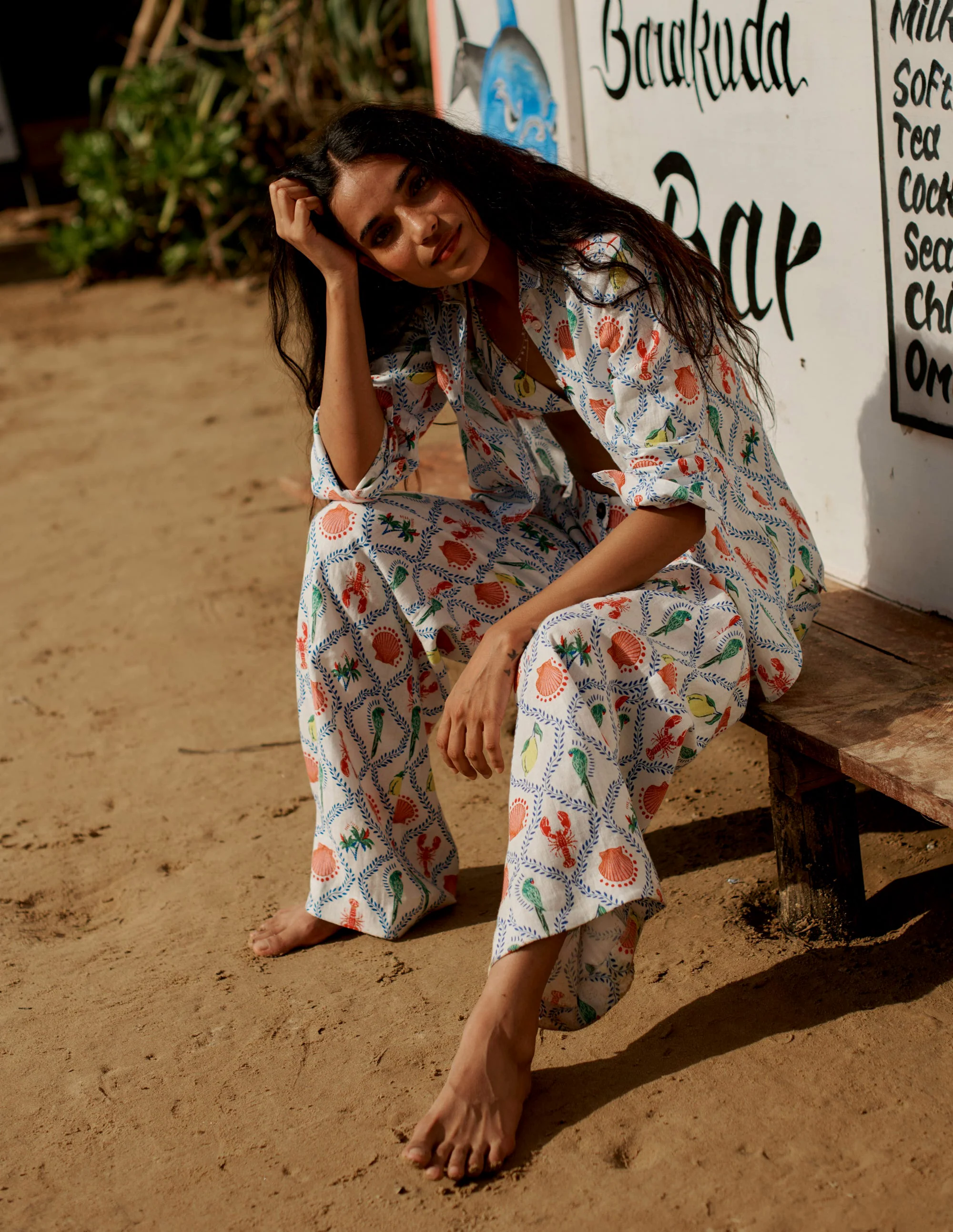 Westbourne Linen Pants-Ivory, Tropical Bonanza Vine